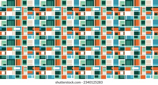 Color fields are rectangles. A texture of colored repeating fields that are geometrically arranged and create texture.
