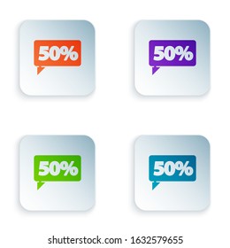 Color Fifty discount percent tag icon isolated on white background. Shopping tag sign. Special offer sign. Discount coupons symbol. Set icons in square buttons. Vector Illustration