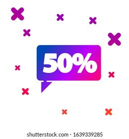 Color Fifty discount percent tag icon isolated on white background. Shopping tag sign. Special offer sign. Discount coupons symbol. Gradient random dynamic shapes. Vector Illustration