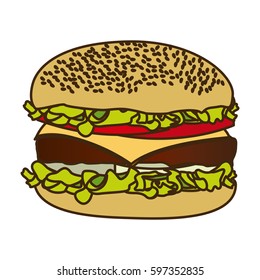 color figure with big burger vector illustration