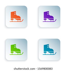 Color Figure skates icon isolated on white background. Ice skate shoes icon. Sport boots with blades. Set icons in square buttons. Vector Illustration