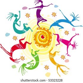 Color figures dancing in a circle