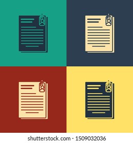 Color File document and paper clip icon isolated on color background. Checklist icon. Business concept. Vintage style drawing. Vector Illustration