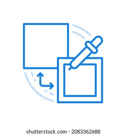 Color fill vector line icon. Artistic function overflowing of graphic editor for filling image with paint. Pipette with two squares. Professional creative tool for illustrator designer.
