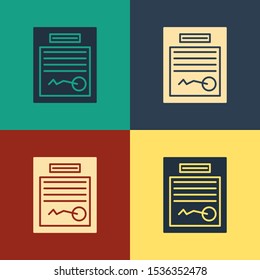 Color Filled form icon isolated on color background. File icon. Checklist icon. Business concept. Vintage style drawing. Vector Illustration