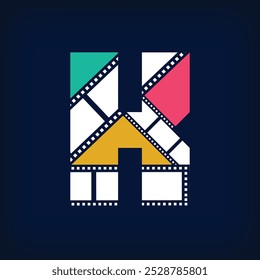 Color film photo collage Letter K, logo design in modern sign form. Simple geometric corporate identity design.