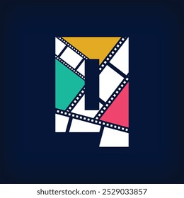 Colagem fotográfica do filme colorido Letra Q, design do logotipo em forma de sinal moderno. Design simples de identidade corporativa geométrica.
