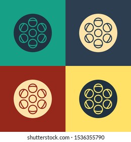 Color Film reel icon isolated on color background. Vintage style drawing. Vector Illustration