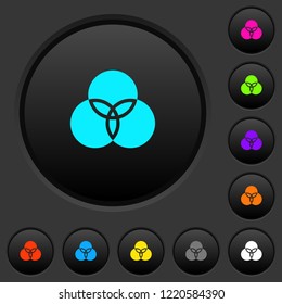 Color filter dark push buttons with vivid color icons on dark grey background