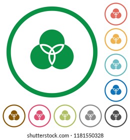 Color filter flat color icons in round outlines on white background