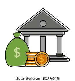 color finance bank with money bag and coins