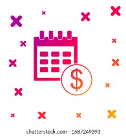 Color Financial calendar icon isolated on white background. Annual payment day, monthly budget planning, fixed period concept, loan duration. Gradient random dynamic shapes. Vector Illustration