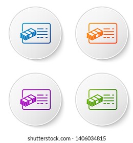 Color Financial document line icon isolated on white background. Invoice and money icon. Budget planning, money saving and paying debt concept. Set icons in circle buttons. Vector Illustration