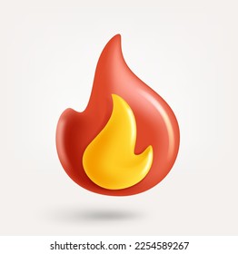 Color fire flame 3d vector icon isolated on white background