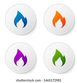 Color Fire flame icon isolated on white background. Heat symbol. Set icons in circle buttons. Vector Illustration