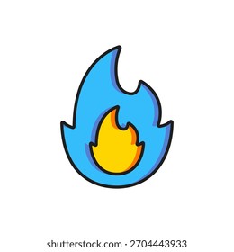 Farbe Feuer Flamme Symbol einzeln auf weißem Hintergrund. Flach ausgefüllter Umrissstil mit Schatten. Vektorgrafik