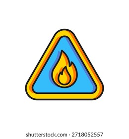 Farbe Feuerflamme im Dreieck Symbol einzeln auf weißem Hintergrund. Warnzeichen für brennbares Produkt. Flach ausgefüllter Umrissstil mit Schatten. Vektorgrafik