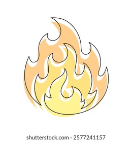 Color fire line icon isolated on white background. Simple flame silhouette. Hand drawn fire outline. Vector illustration