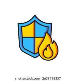 Color Fire protection shield icon isolated on white background. Insurance concept. Security, safety, protection, protect concept. Flat filled outline style with shadow. Vector