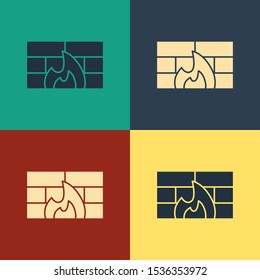 Color Firewall, security wall icon isolated on color background. Vintage style drawing. Vector Illustration
