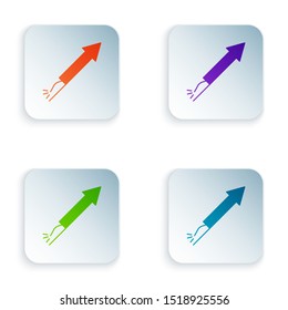 Color Firework rocket icon isolated on white background. Concept of fun party. Explosive pyrotechnic symbol. Set icons in colorful square buttons. Vector Illustration