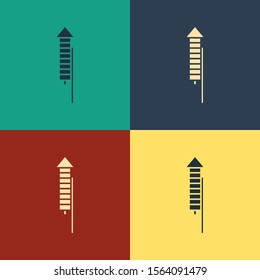 Color Firework rocket icon isolated on color background. Concept of fun party. Explosive pyrotechnic symbol. Vintage style drawing. Vector Illustration