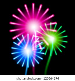 Color fireworks on black background. EPS10 vector.