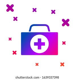 Color First aid kit icon isolated on white background. Medical box with cross. Medical equipment for emergency. Healthcare concept. Gradient random dynamic shapes. Vector Illustration