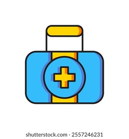 Color First aid kit icon isolated on white background. Medical box with cross. Medical equipment for emergency. Healthcare concept. Flat filled outline style with shadow. Vector