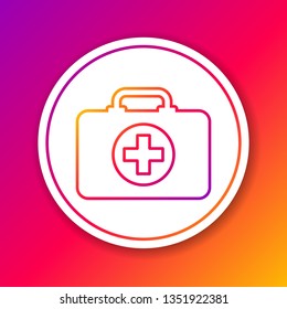 Color First aid kit line icon isolated on color background. Medical box with cross. Medical equipment for emergency. Healthcare concept. Circle white button. Vector Illustration