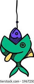 Color fish eating bait icon