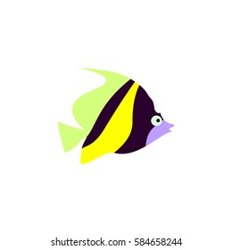 Color fish flat design vector illustration icon. Aquarium fishes flat style isolated on white background. Tropical, sea, aquarium fish.