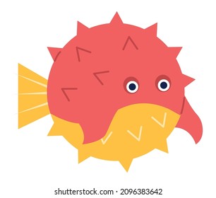 Pescado de color hedgehog con espinas agudas aisladas. Peces vectoriales, ilustración de animales marinos de color aislados, fauna submarina venenosa