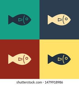 Color Fish icon isolated on color background. Vintage style drawing. Vector Illustration