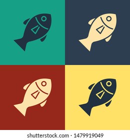 Color Fish icon isolated on color background. Vintage style drawing. Vector Illustration