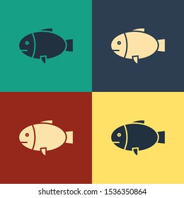 Color Fish icon isolated on color background. Vintage style drawing. Vector Illustration
