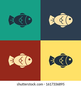 Color Fish icon isolated on color background. Vintage style drawing. Vector Illustration