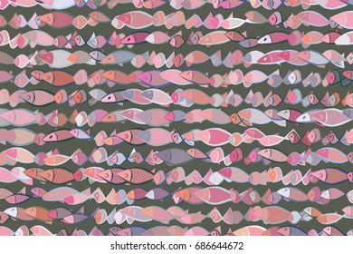 Color fish illustrations background, hand drawn. Vector graphic.