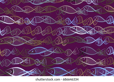 Color fish illustrations background, hand drawn. Vector graphic.