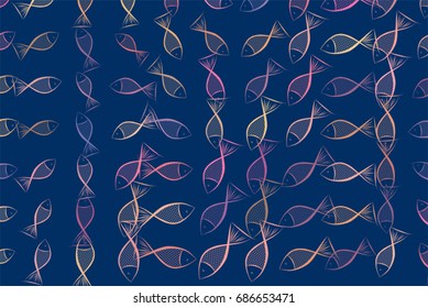 Color fish illustrations background, hand drawn. Vector graphic.
