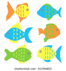 Color fish set on white background