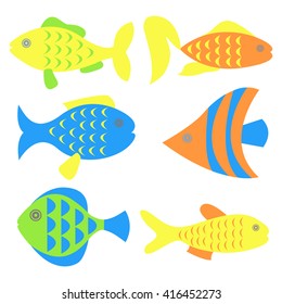 Color fish set on white background