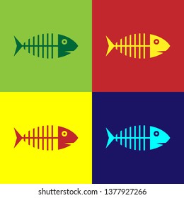 Color Fish skeleton icon isolated on color backgrounds. Fish bone sign. Vector Illustration