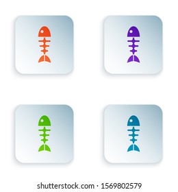 Color Fish skeleton icon isolated on white background. Fish bone sign. Set icons in colorful square buttons. Vector Illustration