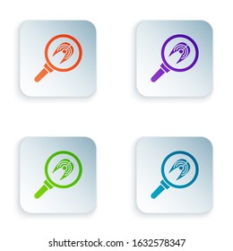 Color Fish steak in frying pan icon isolated on white background. Set icons in square buttons. Vector Illustration