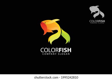 Color Fish Vector Logo Template on black background. Our logo could be used design studio, art school, kindergarten, hand craft artist, printing company, event agency, software development and app.