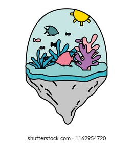 color fishes and exotic seaweed in the float island
