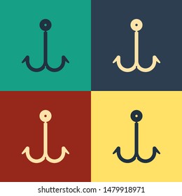 Color Fishing hook icon isolated on color background. Fishing tackle. Vintage style drawing. Vector Illustration