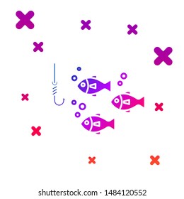 Color Fishing hook under water with fish icon isolated on white background. Fishing tackle. Gradient random dynamic shapes. Vector Illustration