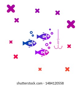 Color Fishing hook under water with fish icon isolated on white background. Fishing tackle. Gradient random dynamic shapes. Vector Illustration